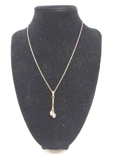 lot 246 image: Sterling Silver Chain Necklace with Gold-Toned Pink Heart Pendant