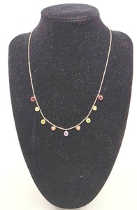 lot 250 image: Sterling Silver & 12k Gold Necklace w Amethyst, Garnet, and Peridot