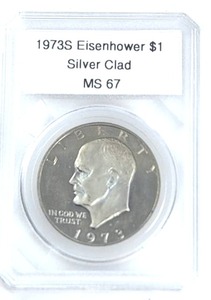 lot 226 image: Very Rare 1973-S Eisenhower Silver Clad $1 - MS67