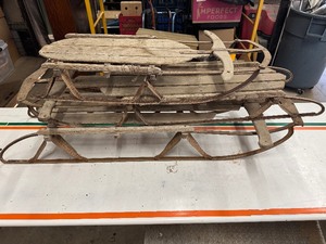 lot 62 image: Three Vintage Sleds - Two Genuine Flexible Flyer