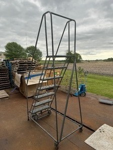 lot 6 image: Seven Step Cotterman Rolling Ladder.  28 Wide by 48 Deep x 70 Tall (82 to top rail).  450 Lb Capacity