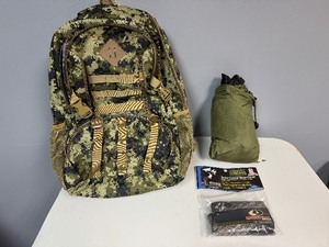 lot 27 image: Gently Used Backpack 13 x 20 x 6 (expandable), Tree Hammock in Carrying Case, Contain Sent Control Head Cover