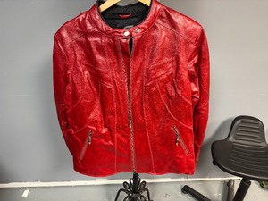 lot 28 image: Red Leather Jacket. Hein Gerick - Womens Size 12.