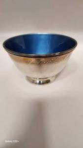 lot 29 image: Vintage Towle Silver with Blue Enamel Bowl - 348.48g