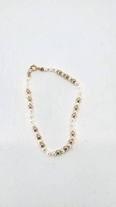 lot 4 image: 14k and Pearl Bracelet w 16 Gold Beads - 8 long
