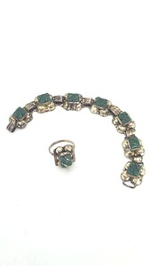 lot 121 image: Antique Handmade Sterling Silver and Turquoise Bracelet w Matching Ring
