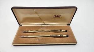lot 126 image: Vintage 10k GF Cross Pen & Pencil Set with Dupont Emblem - 36.75g