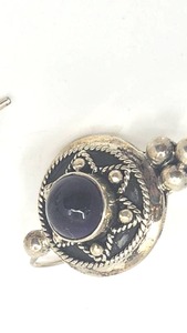 lot 134 image: Beautiful Vintage Sterling Silver and Amethyst Cabochon Drop Earrings