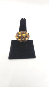 lot 164 image: Very Cool Mid Modern Artisan Brass and Amber Statement Ring - Size 8