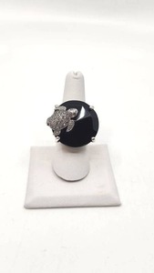 lot 106 image: Very Cool Sterling Silver and Smoky Quartz Ring with Sterling and Marcasite Sea Turtle - Size 7.5