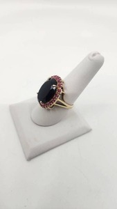 lot 165 image: Pretty 14k Gold over Sterling Smoky Quartz and Ruby Cocktail Ring - Size 8.5
