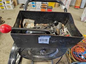 lot 399 image: pallet strapping cart with tools.