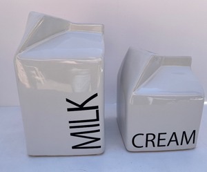 lot 8 image: Set of 2 Creekview Home Emporium Ceramic Milk and Cream Carton Vases