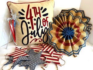 lot 11 image: 4th of July Decoration Set with Pillow, Banners, and Wand