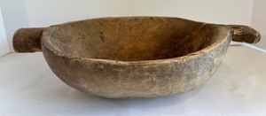 lot 26 image: Vintage Primitive Hand-Carved Wooden Dough Bowl