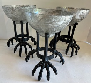 lot 27 image: Set of 3 Metal Claw Decorative Goblets with Glass Bowls