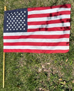 lot 34 image: Vintage American Flag with Wooden Pole