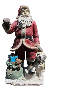 lot 39 image: Handcrafted Santa Claus and Dog Figurine with Teddy Bear and Gift Present
