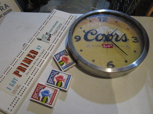 lot 25 image: Coors Clock, Cribbage & Cards