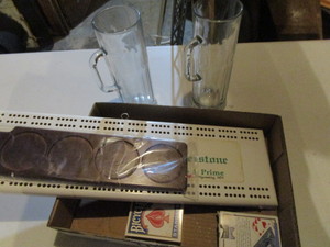 lot 37 image: Cribbage, Playing Cards, Glass Steins