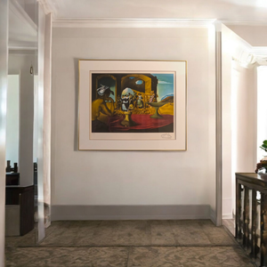 lot 11 image: Salvador Dal Slave Market with the Disappearing Bust of Voltaire  Pencil Signed Lithograph 166300, Framed
