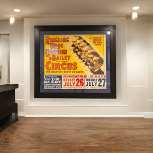 lot 16 image: HUGE 1930s AUTHENTIC Ringling Bros and Barnum & Bailey Circus Advertising Poster in a Premium Frame w Glass 52 x 48.5 VIDEO