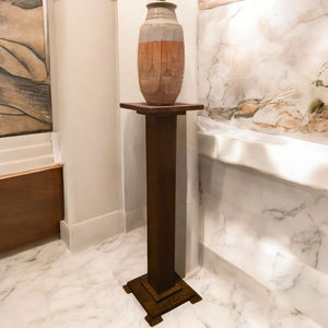 lot 24 image: Antique Mission-Era Oak Pedestal Stand  Arts & Crafts Style
