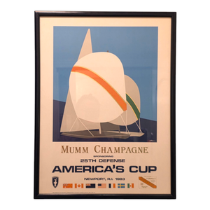 lot 20 image: 1983 Americas Cup Poster  Mumm Champagne  Browne Vintners Co.  Framed Vintage Print $300 Retail