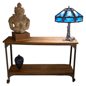 lot 22 image: Modern Industrial Wood & Metal Console Cart on Wheels  2-Tier Design