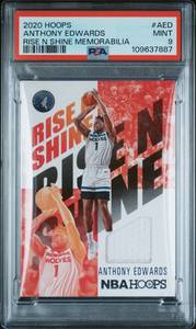 lot 12 image: ANTHONY EDWARDS 2020 NBA HOOPS RISE N SHINE MEMORABILIA #AED MINT PSA 9 109637887