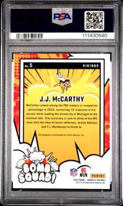 JJ MCCARTHY 2024 DONRUSS BOMB SQUAD AUTOGRAPH ROOKIE CARD 58/99 #5 MINT PSA 9 111430580