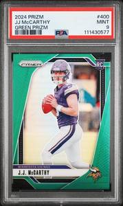 lot 14 image: JJ MCCARTHY 2024 GREEN PRIZM ROOKIE CARD #400 MINT PSA 9 111430577