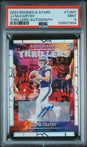 lot 4 image: JJ MCCARTHY 2024 ROOKIES & STARS THRILLERS-AUTOGRAPH ROOKIE CARD 3899 #TJMY MINT PSA 9 109637894