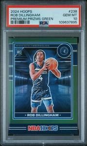 lot 10 image: ROB DILLINGHAM 2024 NBA HOOPS PREMIUM PRIZMS GREEN ROOKIE CARD #238 GEM MT 10 109637895
