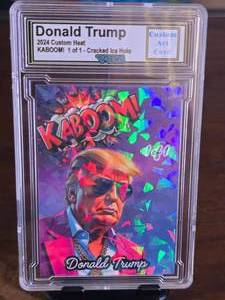 lot 21 image: DONALD TRUMP 2024 CUSTOM HEAT KABOOM 1 OF 1 - CRACKED ICE HOLO