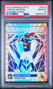 lot 20 image: JORDAN ADDISON 2023 DONRUSS OPTIC DIAMOND HANDS #DHJA GEM MT 10 106804784