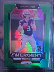 lot 67 image: JJ MCCARTHY 2024 PANINI PRIZM EMERGENT GREEN ROOKIE CARD