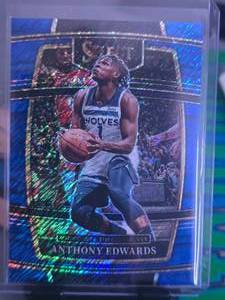 lot 62 image: ANTHONY EDWARDS 2021 PANINI SELECT CONCOURSE BLUE SHIMMER PRIZM