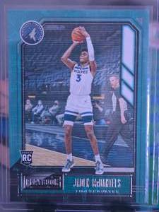 lot 105 image: JADEN MCDANIELS 2020-21 PANINI CHRONICLES PLAYBOOK TEAL ROOKIE CARD