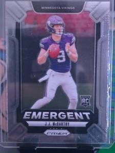 lot 100 image: JJ MCCARTHY 2024 PANINI PRIZM SILVER EMERGENT ROOKIE CARD