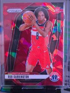 lot 146 image: BUB CARRINGTON 2024 PANINI RED CRACKED ICE PRIZM ROOKIE CARD