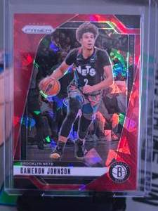 lot 160 image: CAMERON JOHNSON 2024 PANINI RED CRACKED ICE PRIZM