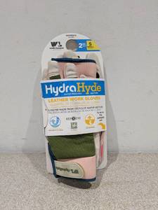 lot 57 image: HYDRA HYDE SMALL WOMANS WATER RESISTANT LEATHER WORK GLOVES 2PK.