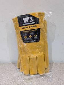 lot 59 image: WELLS LAMONT LARGE WORK AND HOME HEAVY DUTY COWHIDE GLOVES 2PK.
