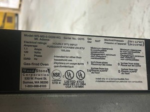 WOOD STONE CORPORATION Commercial Grade Gas-Fired Pizza Oven Model: WS-MS-5-GGW-NG