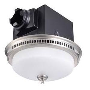 lot 7 image: LIFT BRIDGE KITCHEN & BATH Decorative Round Brushed Nickel 110 CFM Ceiling Bathroom Exhaust Fan with LED Light Panel and Glass Globe Customer Returns See Pictures
