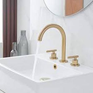 BWE 8 in. Widespread Double Handle High-Arc Bathroom Faucet Water-Saving With Drain Kit In Brushed Gold Customer Returns See Pictures