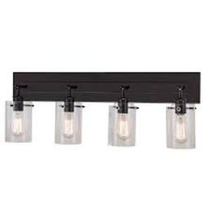 lot 39 image: Hampton Bay Regan 29.13 in. 4-Light Espresso Bronze Vanity Light with Clear Glass Shades   Customer Returns See Pictures
