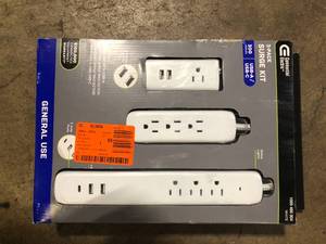 lot 24 image: Commercial Electric 4 ft. Multiple Outlet and Wall Mounted Surge Protector Set (3-Pack)  Customer Returns See Pictures