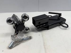 lot 101 image: EXTREME MAX CLAMP ON FORKLIFT RECIEVER WITH TRI-BALL HITCH.